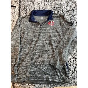 Men's Majestic MN Twins Heather Gray 1/4 Zip Fleece Pull Over Size L